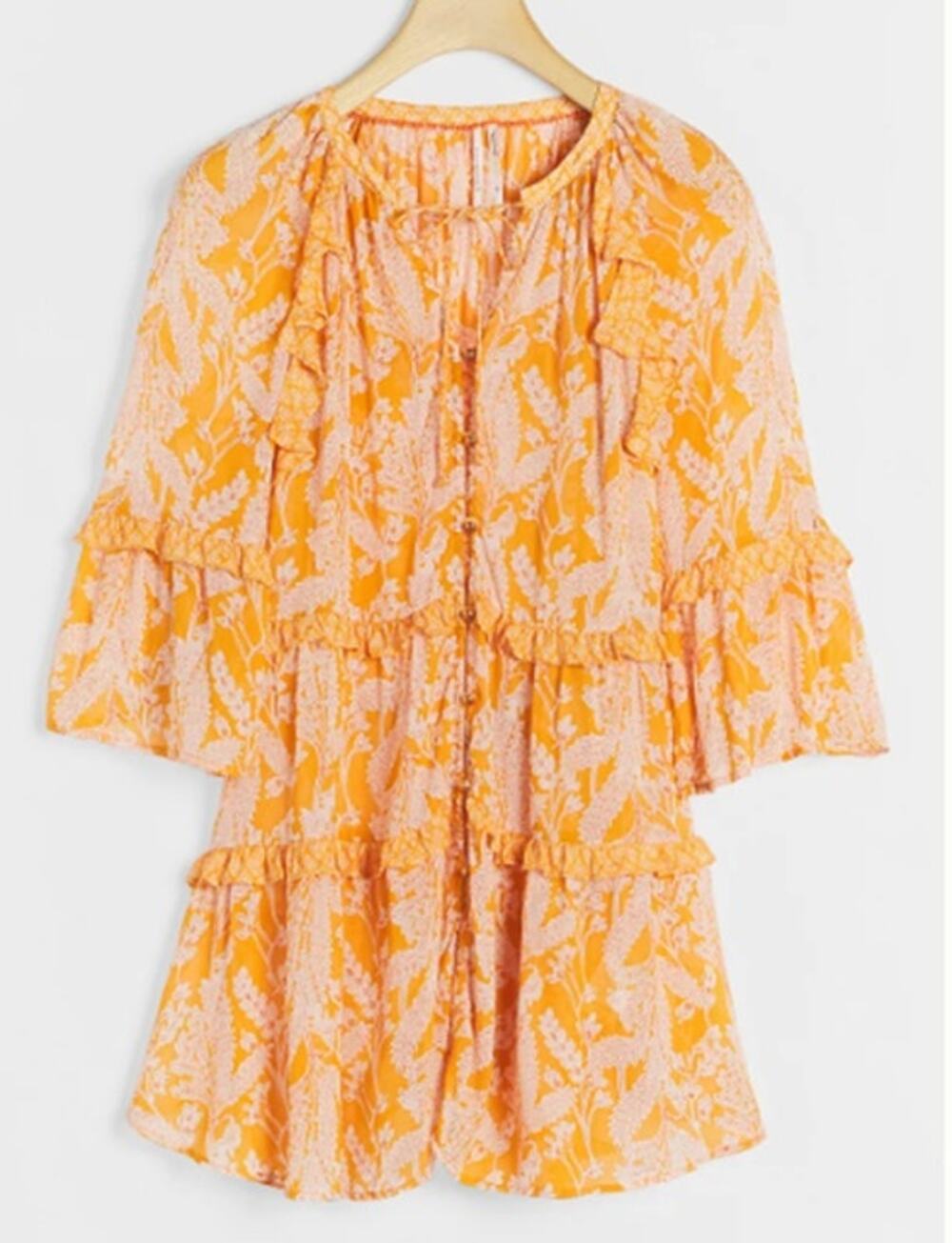 Anthropologie Sz XS Mia Tiered Floral Ruffle Tunic Dress Boho Chic Festival